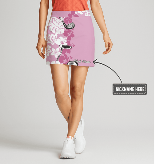 Personalized Women's Lilac Golf Skort Tropical Floral & Golf Club Split Design D2482 main image - S