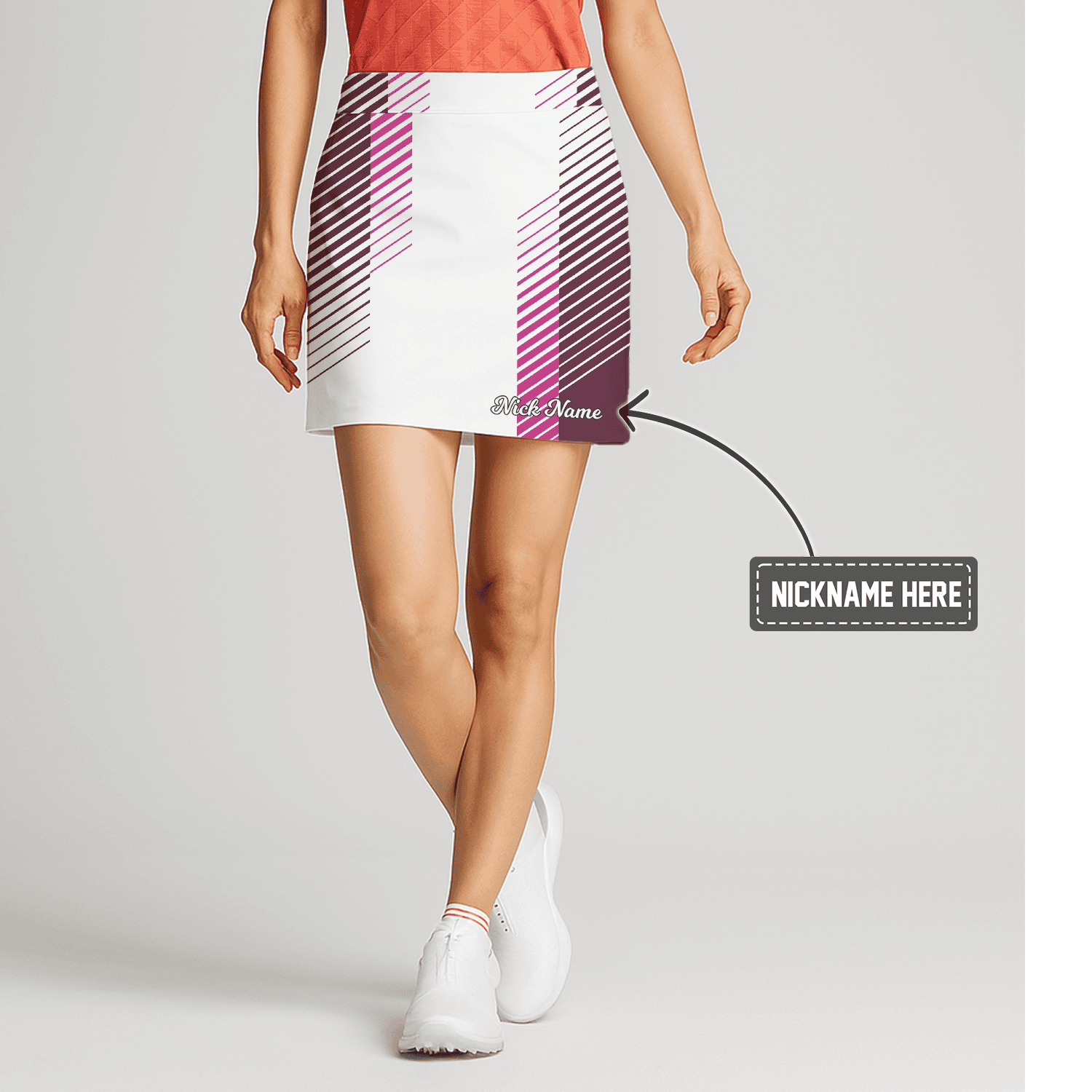 Personalized Women's White Angled Magenta & Plum Stripe Golf Skort K4745 main image - S