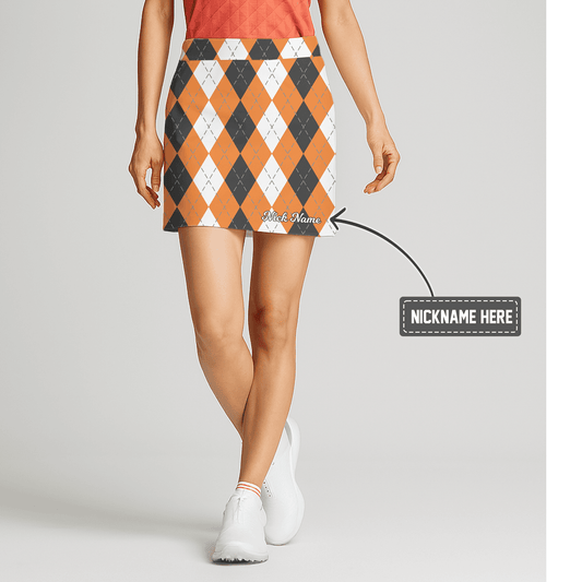 Personalized Orange & Gray Argyle Women's Golf Skort I3816 main image - S