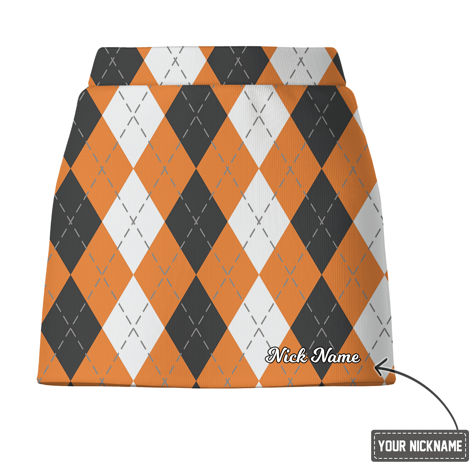 Personalized Orange & Gray Argyle Women's Golf Skort I3816 additional image 2