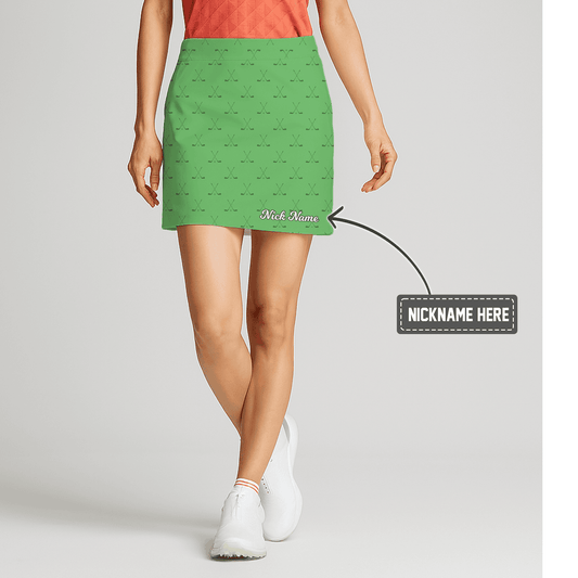 Personalized Women's Lime Green Golf Clubs Pattern Athletic Golf Skort C4092 main image - S