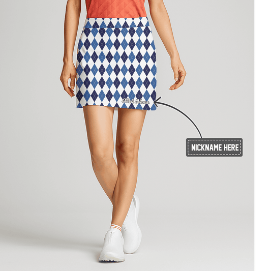Personalized Blue & White Argyle Print Women's Golf Skort G4575 main image - S