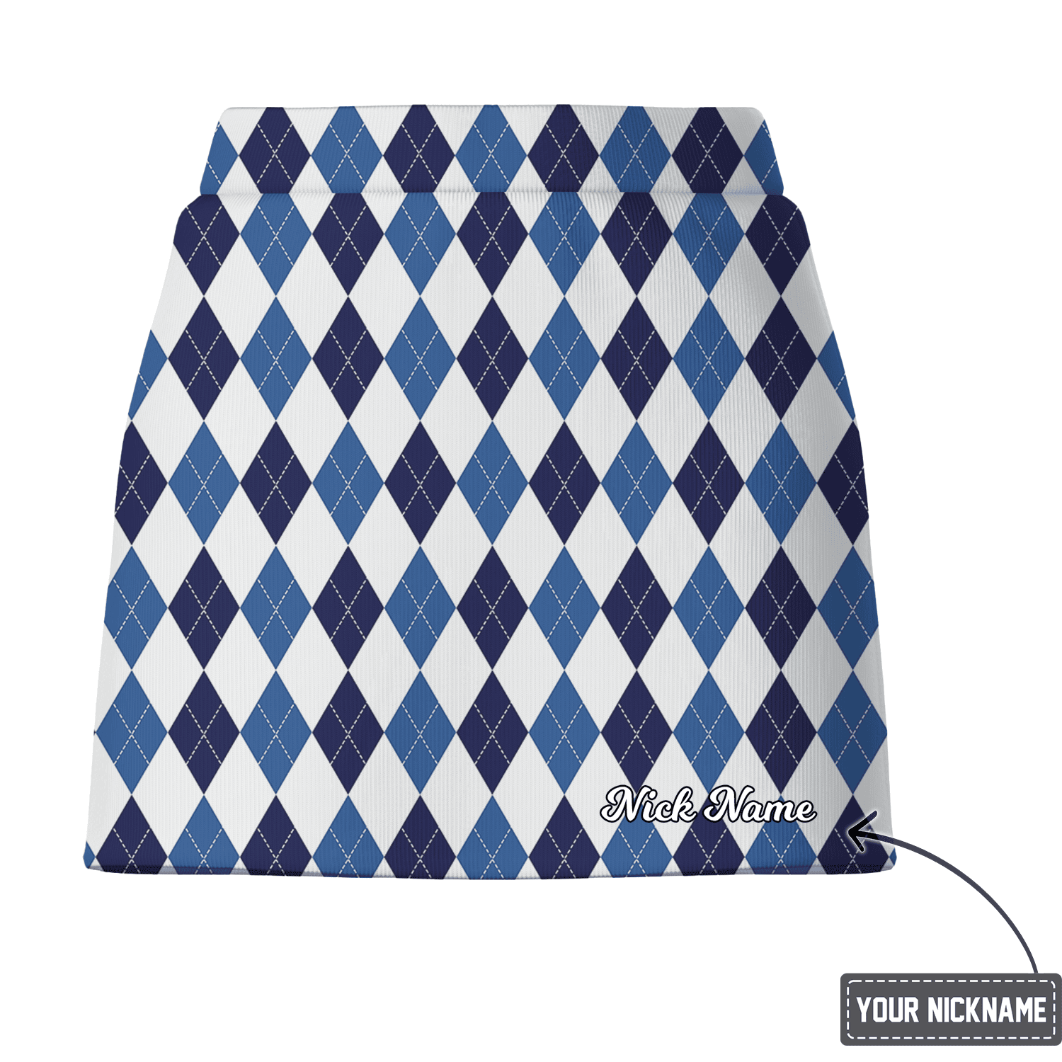 Personalized Blue & White Argyle Print Women's Golf Skort G4575 additional image 2