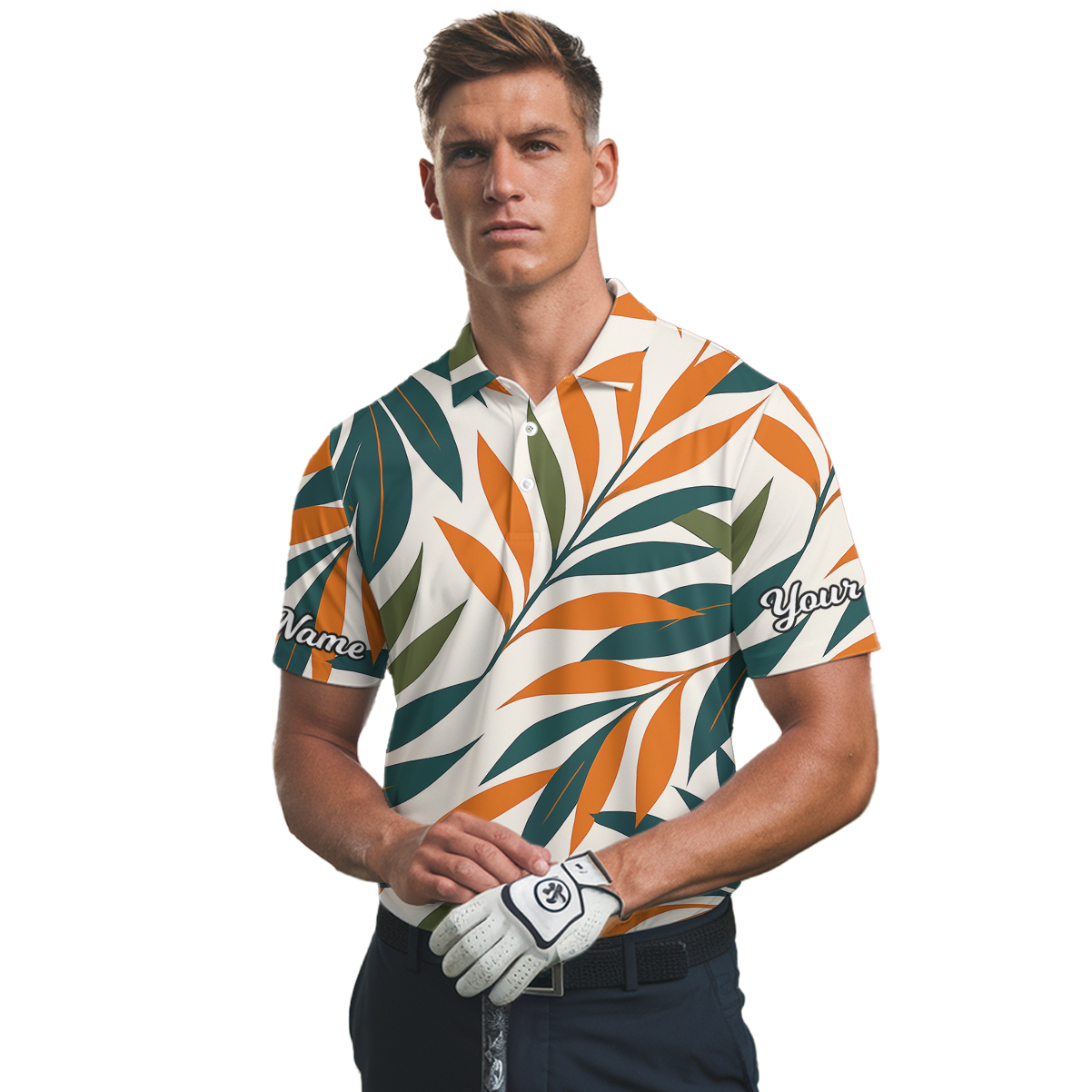 Personalized Men's Tropical Leaf Golf Polo Shirt Orange Teal Green Z7285 additional image 2