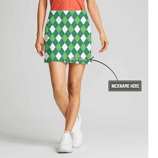 Personalized Women's Green & White Argyle Golf Skort Y6504 main image - S