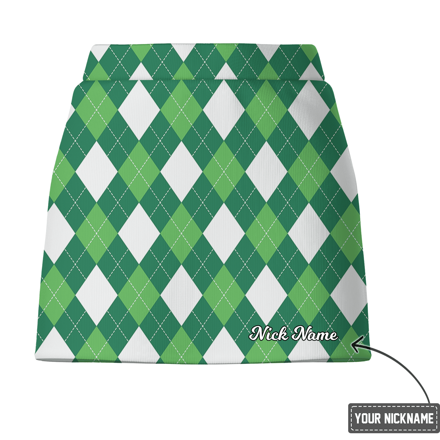 Personalized Women's Green & White Argyle Golf Skort Y6504 additional image 2