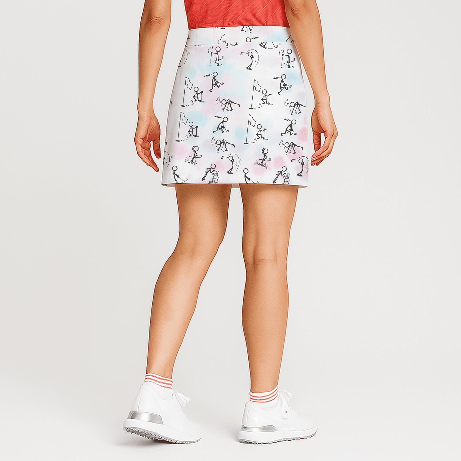 Personalized Women's White Pastel Watercolor Golf Stick Figure Print Golf Skort M7828 additional image 1