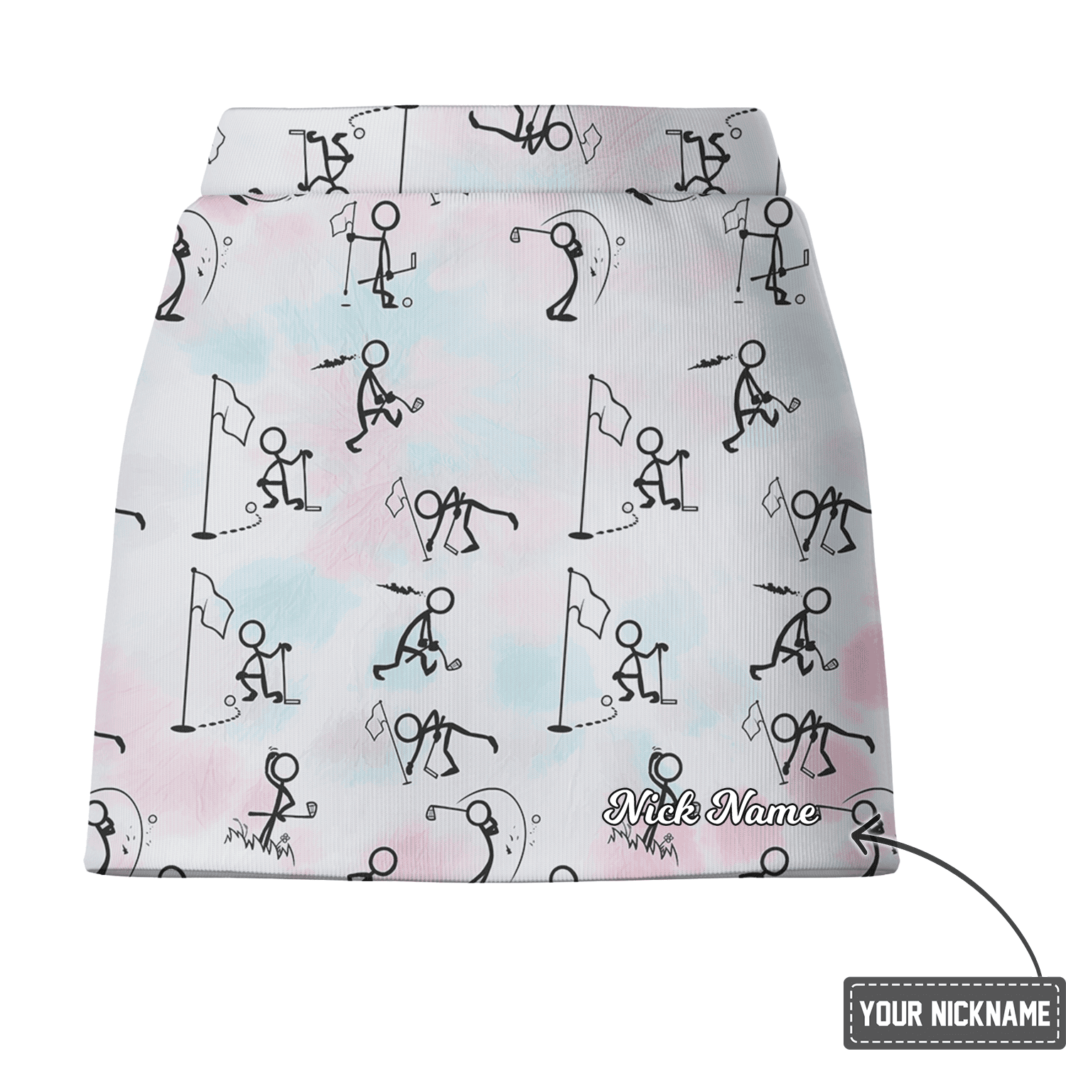 Personalized Women's White Pastel Watercolor Golf Stick Figure Print Golf Skort M7828 additional image 2