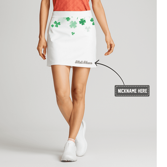 Personalized White Lucky Green Shamrock Women's Golf Skort U8805 main image - S