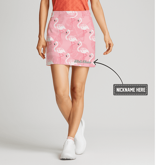 Personalized Pink Tropical Flamingo Print Women's Golf Skort X1807 main image - S