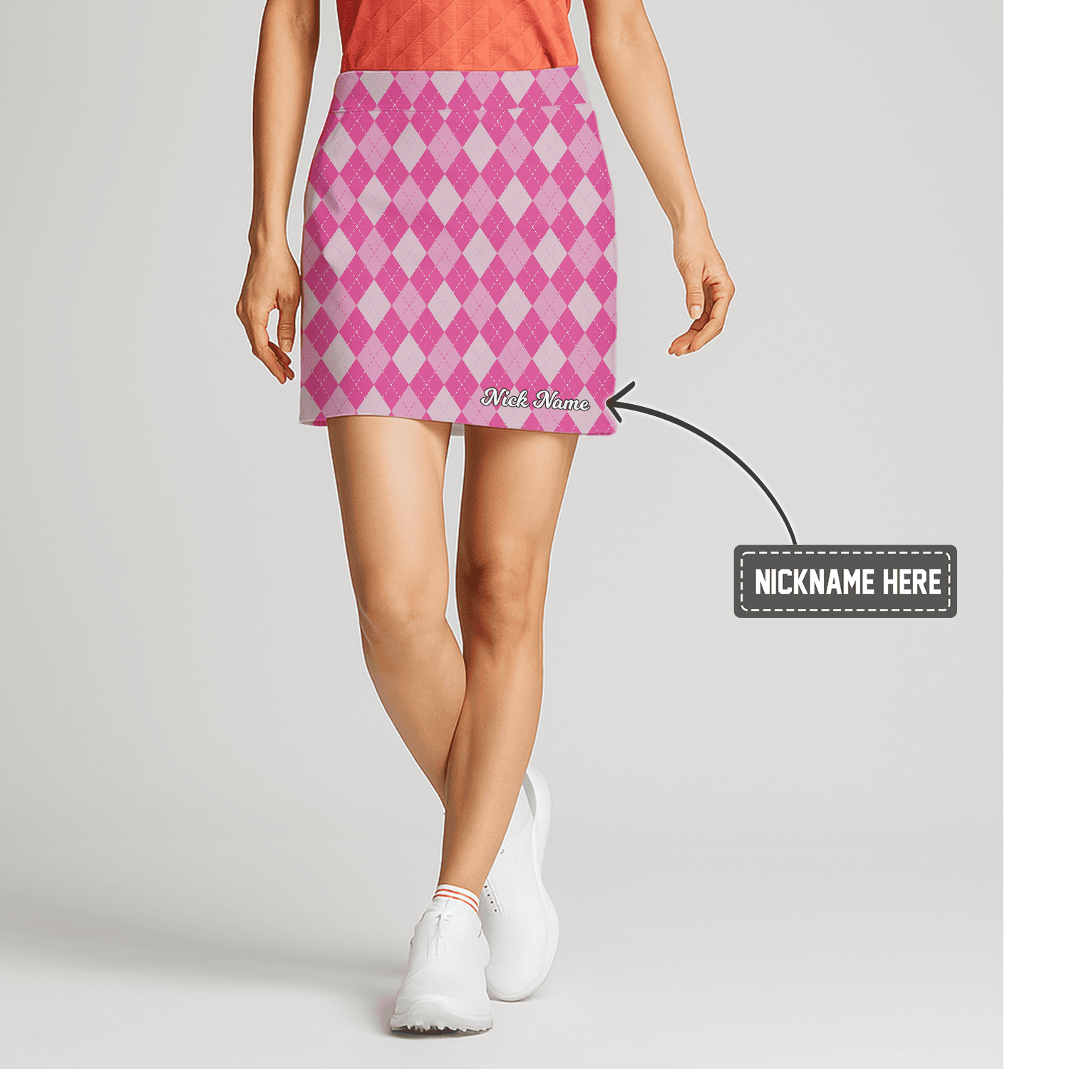 Personalized Pink Argyle Women's Golf Skort Q9975 main image - S