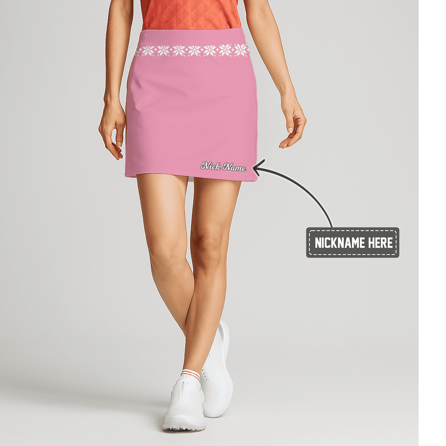 Personalized Women's Pink Snowflake Golf Skort G4279 main image - S