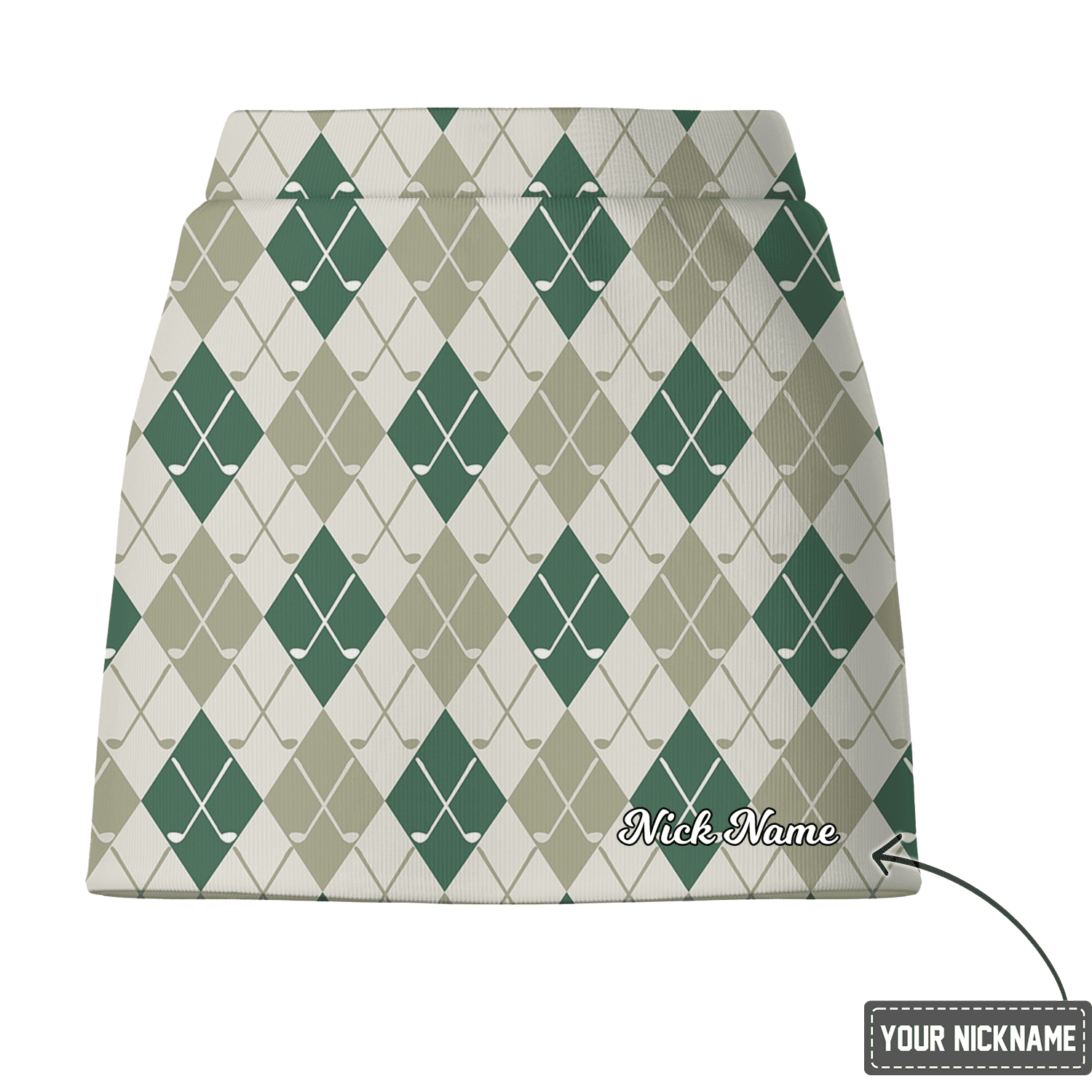 Personalized Women's Green & Cream Argyle Golf Skort, Golf Clubs Pattern J2074 additional image 2