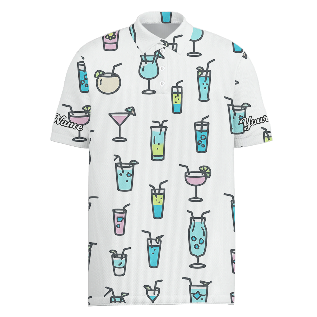 Personalized Cocktail Pattern Golf Polo Shirt For Men White S8540 main image - Men Polo S