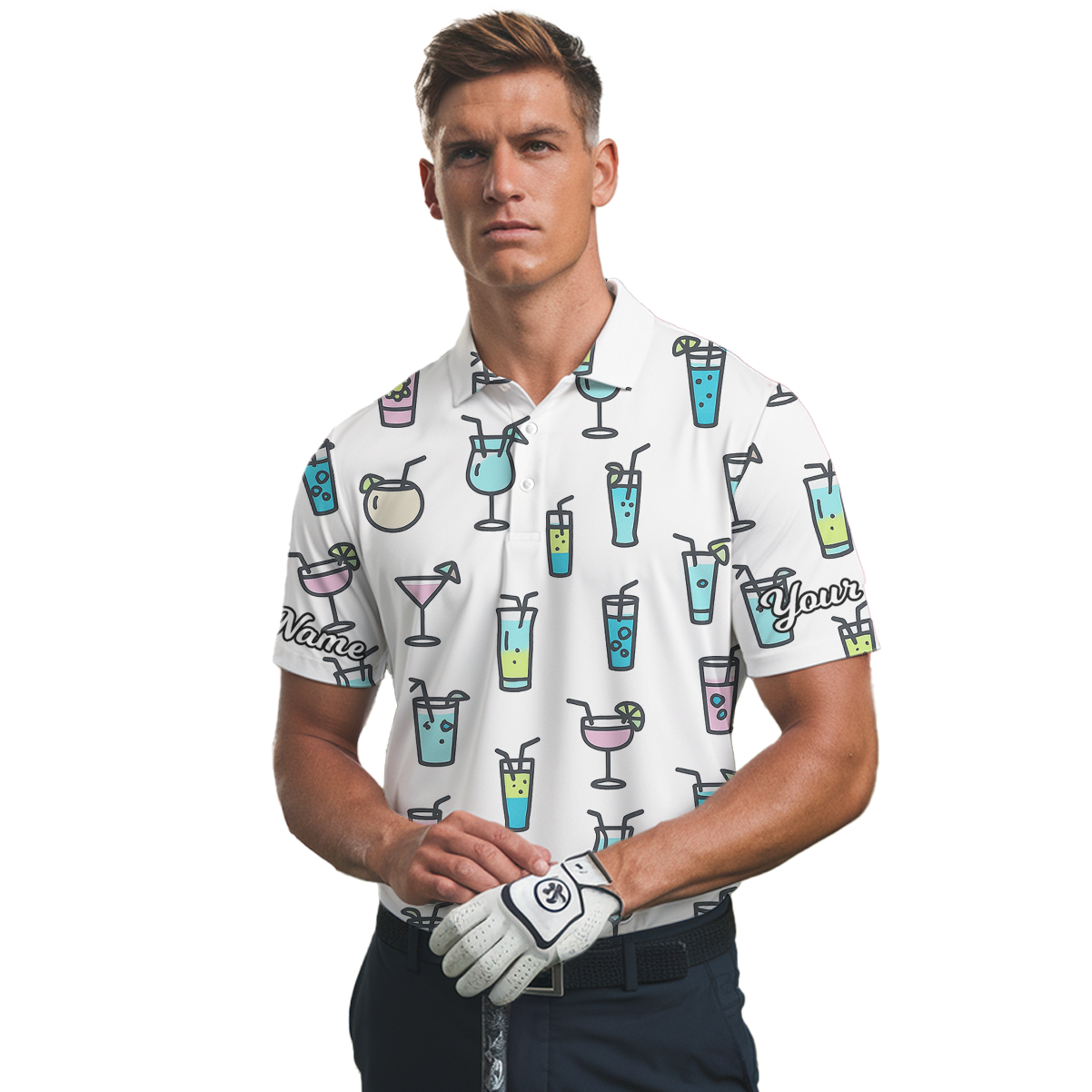 Personalized Cocktail Pattern Golf Polo Shirt For Men White S8540 additional image 2