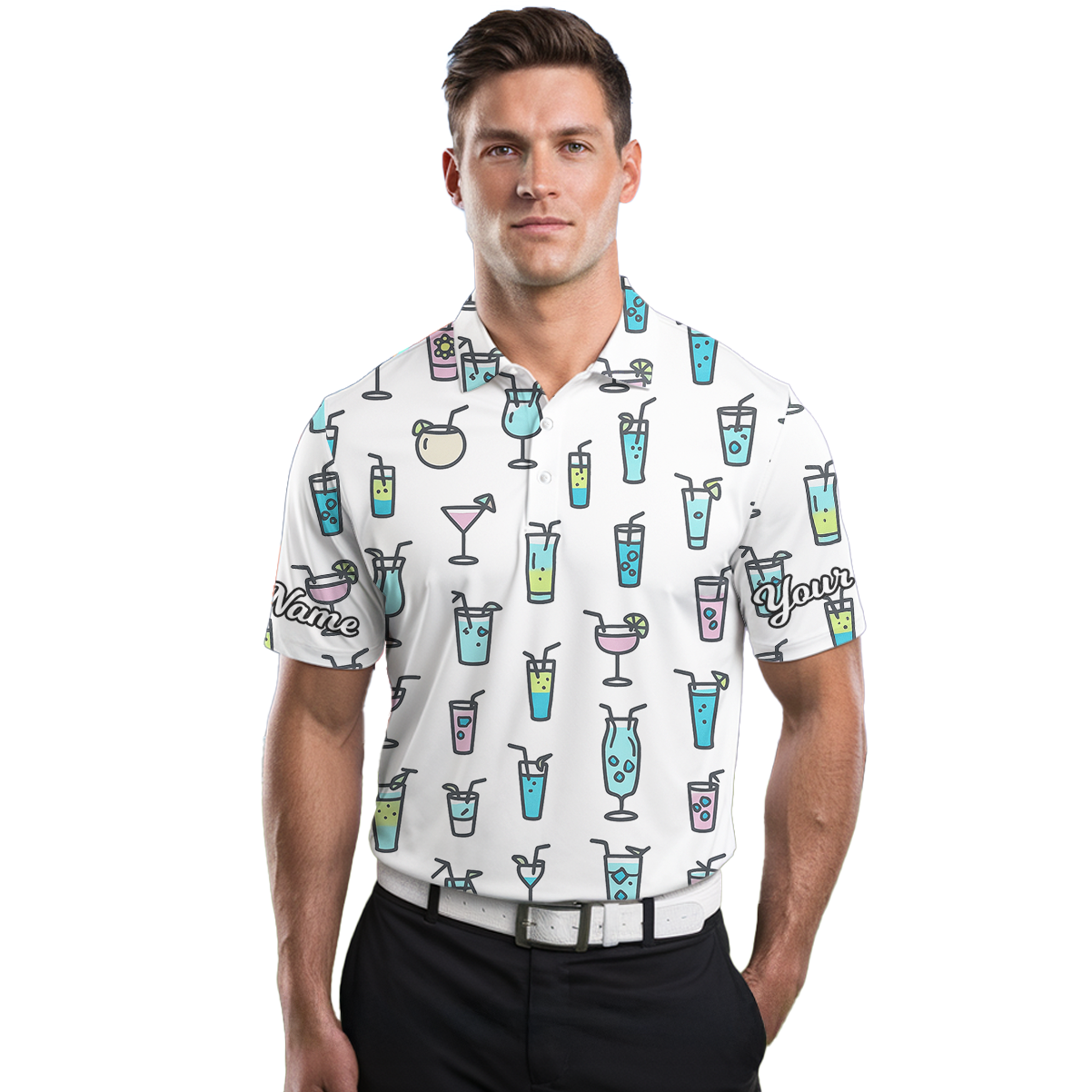Personalized Cocktail Pattern Golf Polo Shirt For Men White S8540 additional image 3