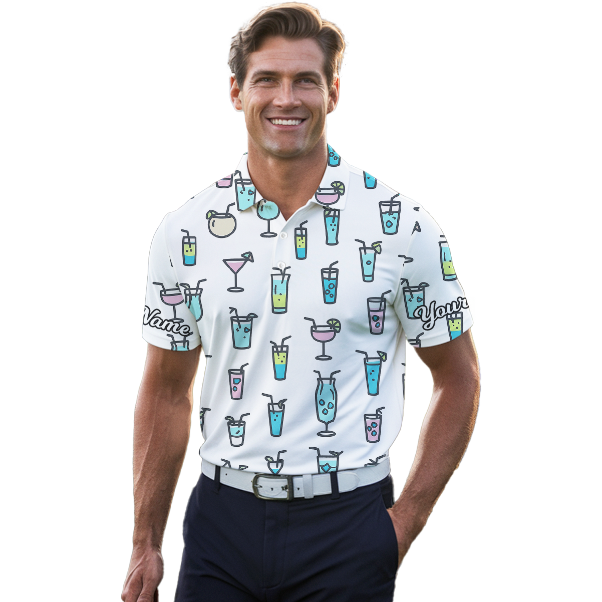 Personalized Cocktail Pattern Golf Polo Shirt For Men White S8540 additional image 4