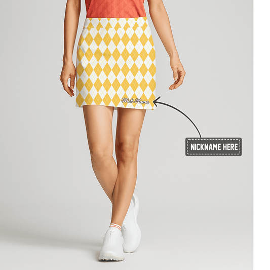 Personalized Vibrant Yellow Argyle Women's Golf Skort L3095 main image - S