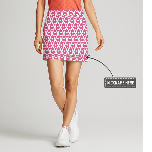 Personalized Pink Awareness Ribbon Heart Print Women's Golf Skort X4490 main image - S