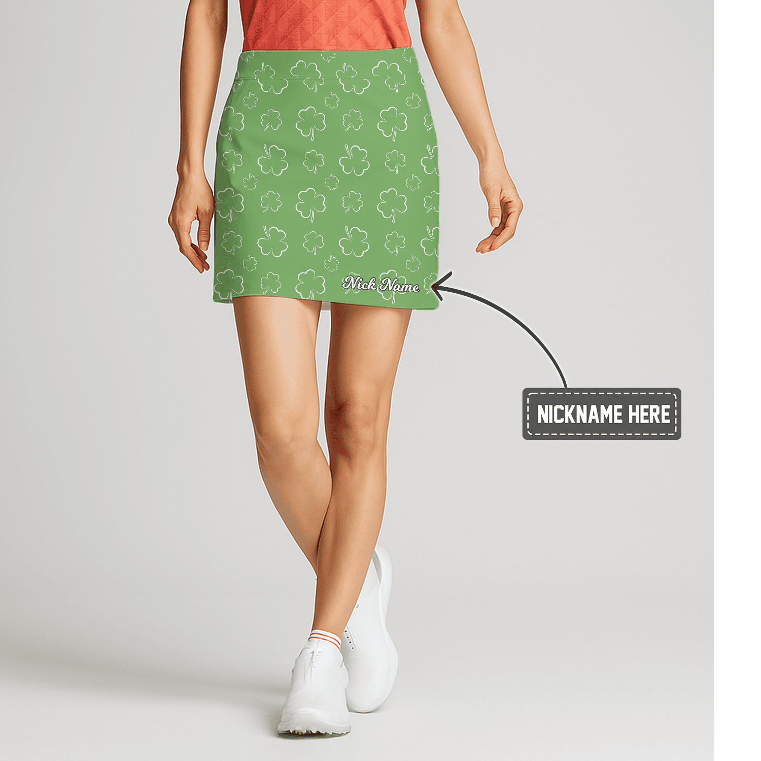 Personalized Lucky Green Clover Pattern Athletic Women's Golf Skort G5470 main image - S