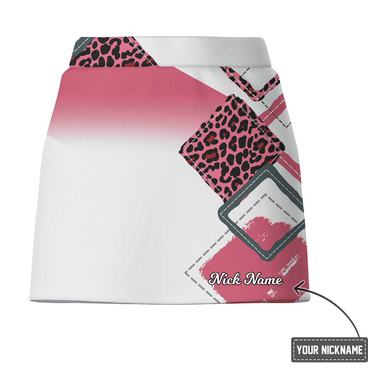 Personalized White & Pink Abstract Geometric Leopard Print Women's Golf Skort N3030 additional image 2