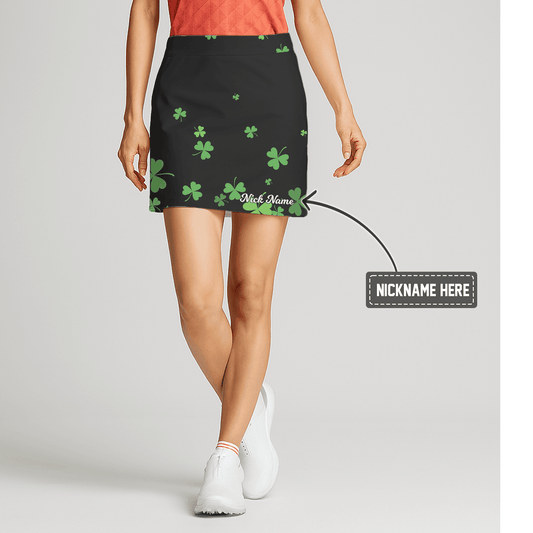 Personalized Black Green Shamrock Print Women's Golf Skort Lucky Clover Athletic K6705 main image - S