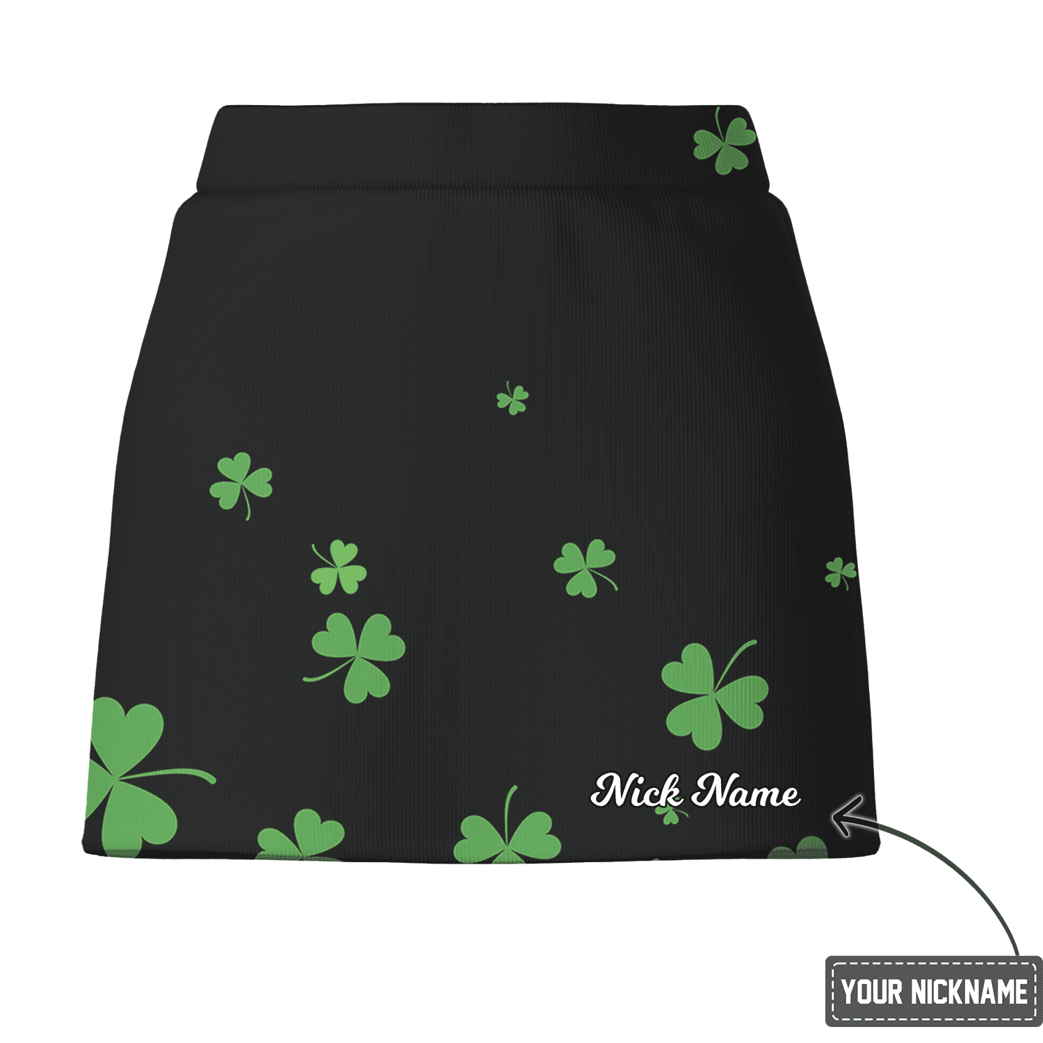 Personalized Black Green Shamrock Print Women's Golf Skort Lucky Clover Athletic K6705 additional image 2