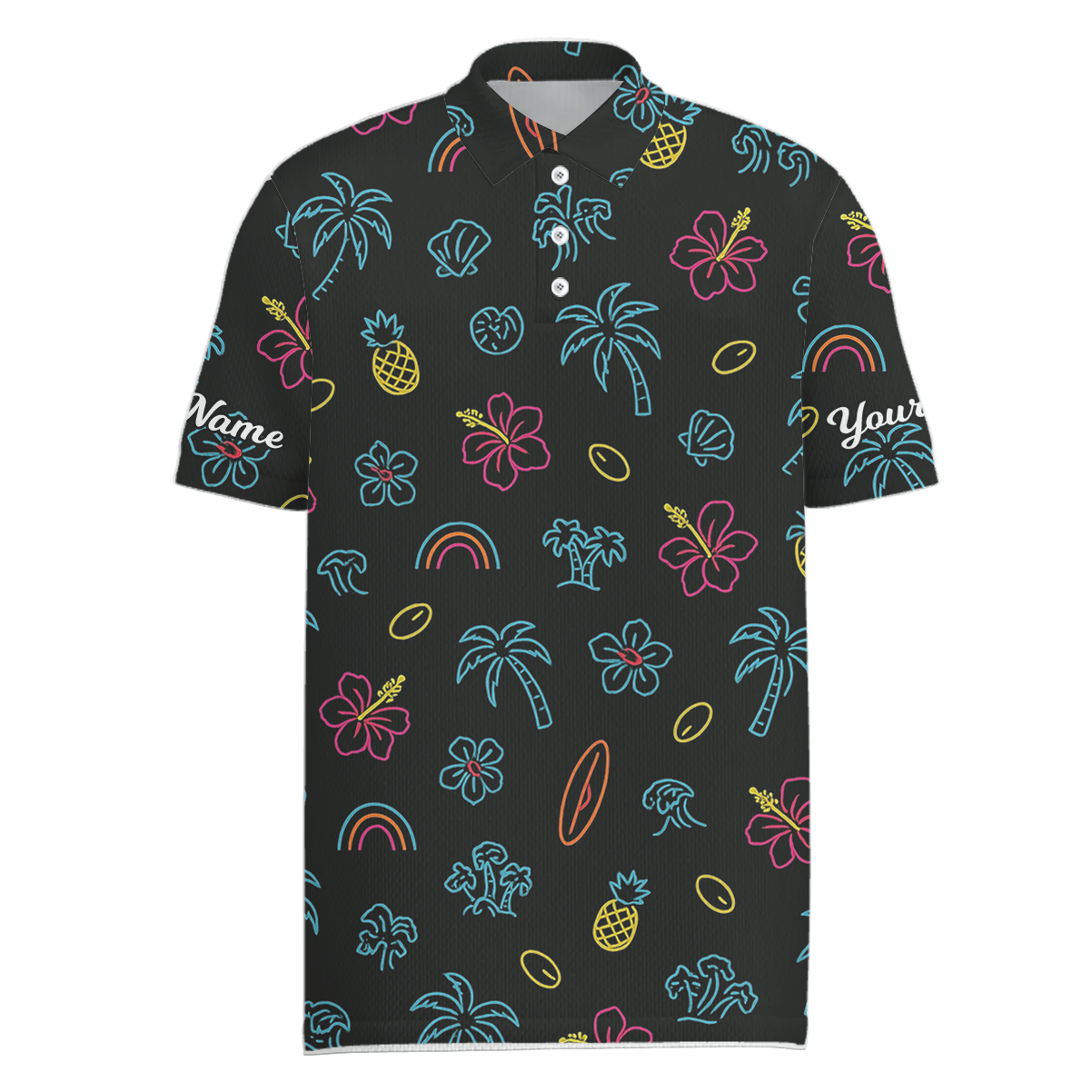 Personalized Golf Polo Shirt for Men Custom Name Black Neon Tropical Print C5551 main image - Men Polo S