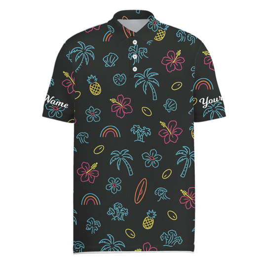 Personalized Golf Polo Shirt for Men Custom Name Black Neon Tropical Print C5551 main image - Men Polo S