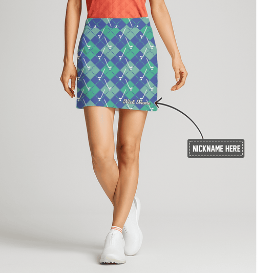 Personalized Women's Blue Green Argyle Golf Club Print Athletic Golf Skort G7584 main image - S
