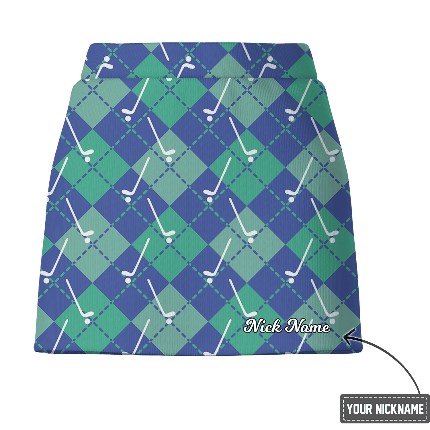 Personalized Women's Blue Green Argyle Golf Club Print Athletic Golf Skort G7584 additional image 2