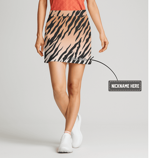 Personalized Women's Beige Black Tiger Print Golf Skort B1453 main image - S
