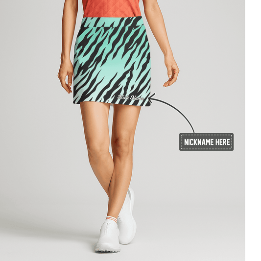 Personalized Aqua Black Zebra Print Women's Athletic Golf Skort B9340 main image - S