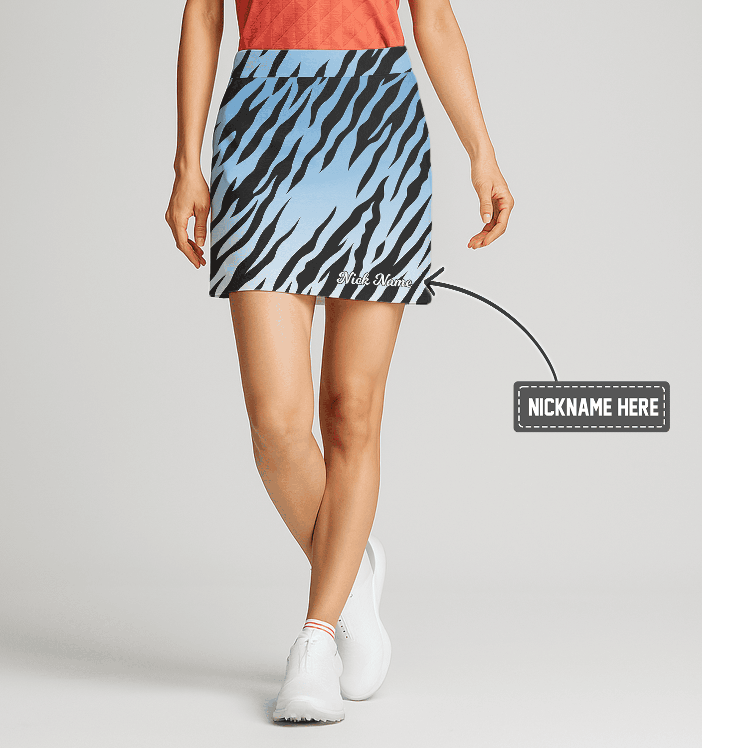 Personalized Women's Sky Blue Zebra Stripe Athletic Golf Skort S8289 main image - S