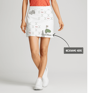 Personalized White Women's Golf Skort with Illustrated Golf Clubs & Cart Pattern F3263 main image - S