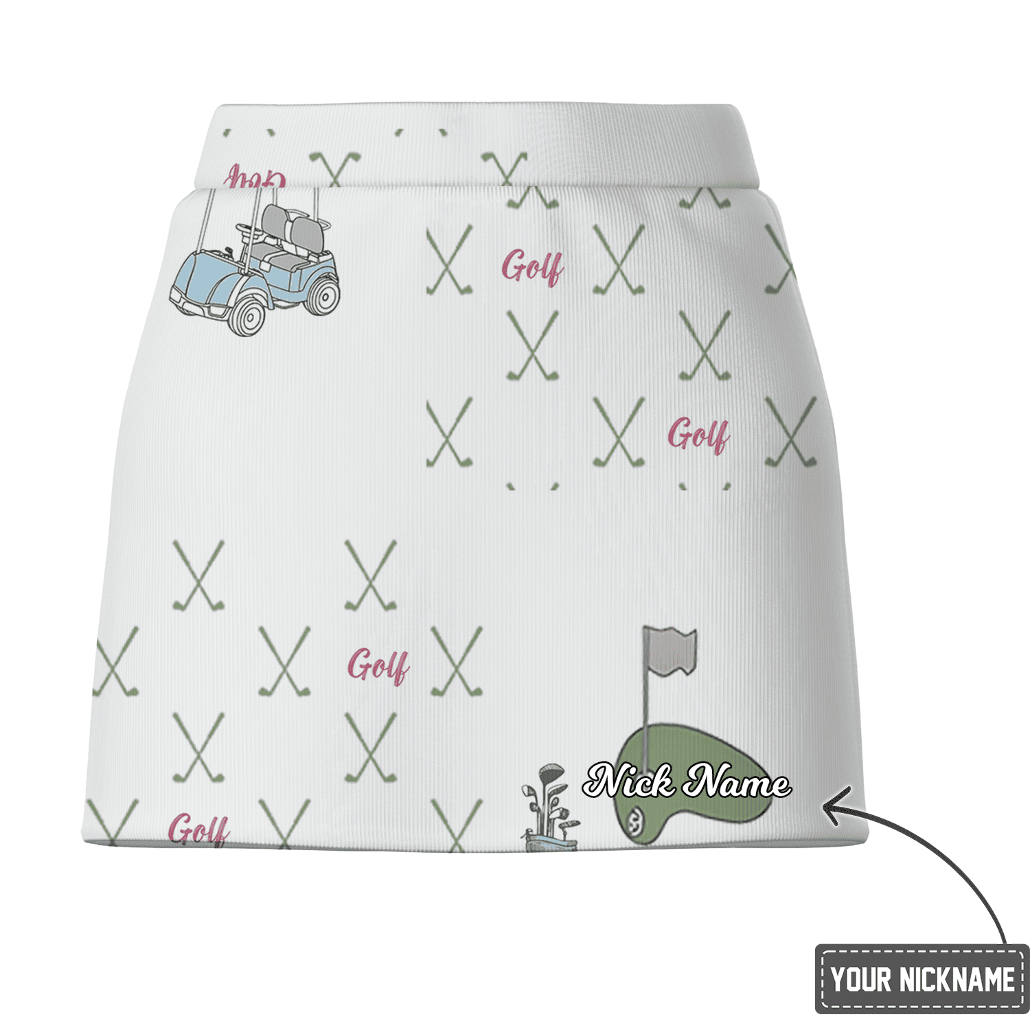 Personalized White Women's Golf Skort with Illustrated Golf Clubs & Cart Pattern F3263 additional image 2
