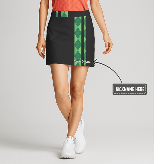 Personalized Women's Black & Green Argyle Side Stripe Golf Skort G5449 main image - S