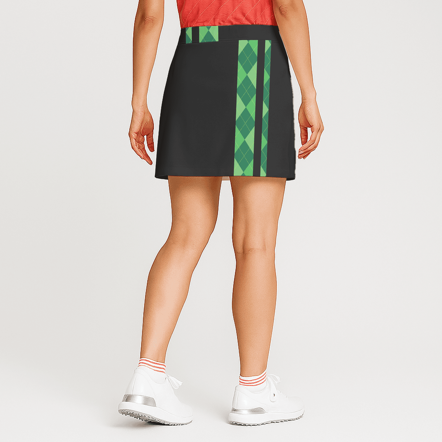 Personalized Women's Black & Green Argyle Side Stripe Golf Skort G5449 additional image 1