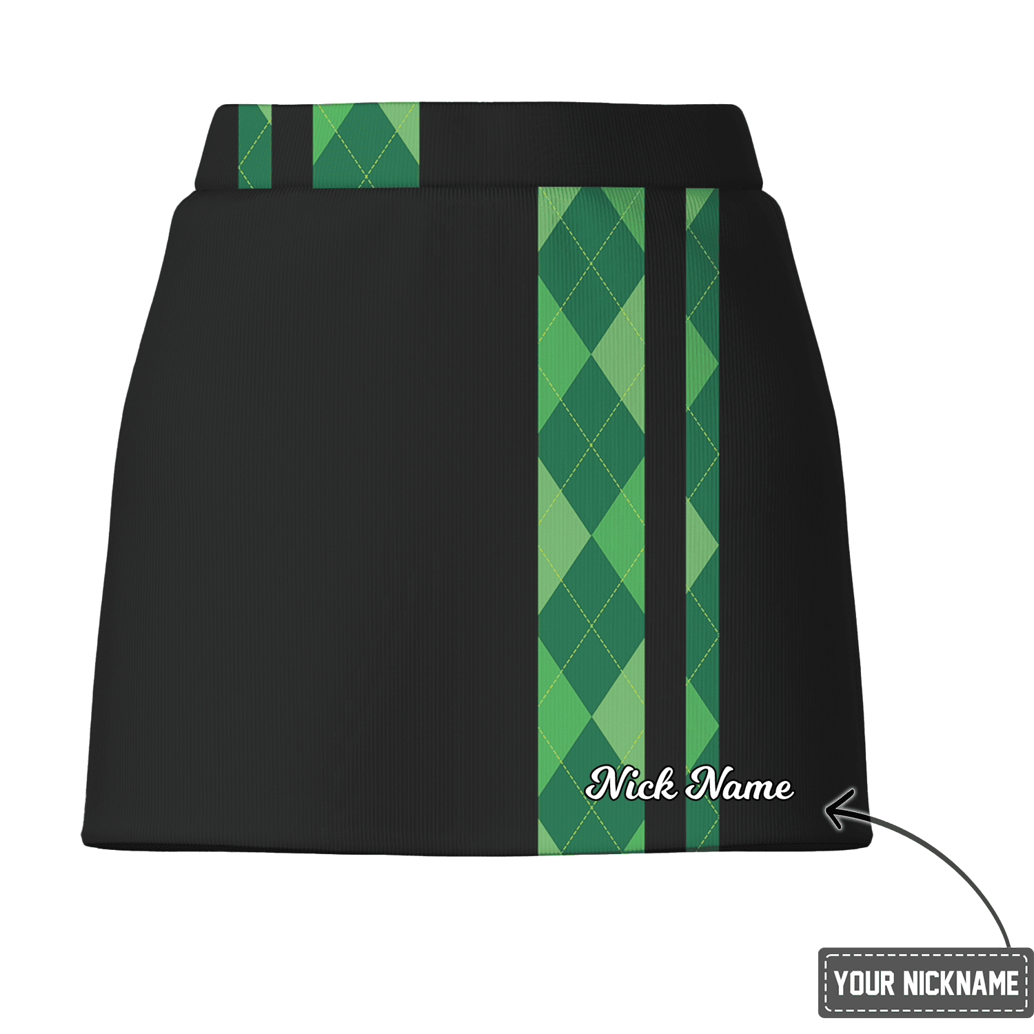 Personalized Women's Black & Green Argyle Side Stripe Golf Skort G5449 additional image 2