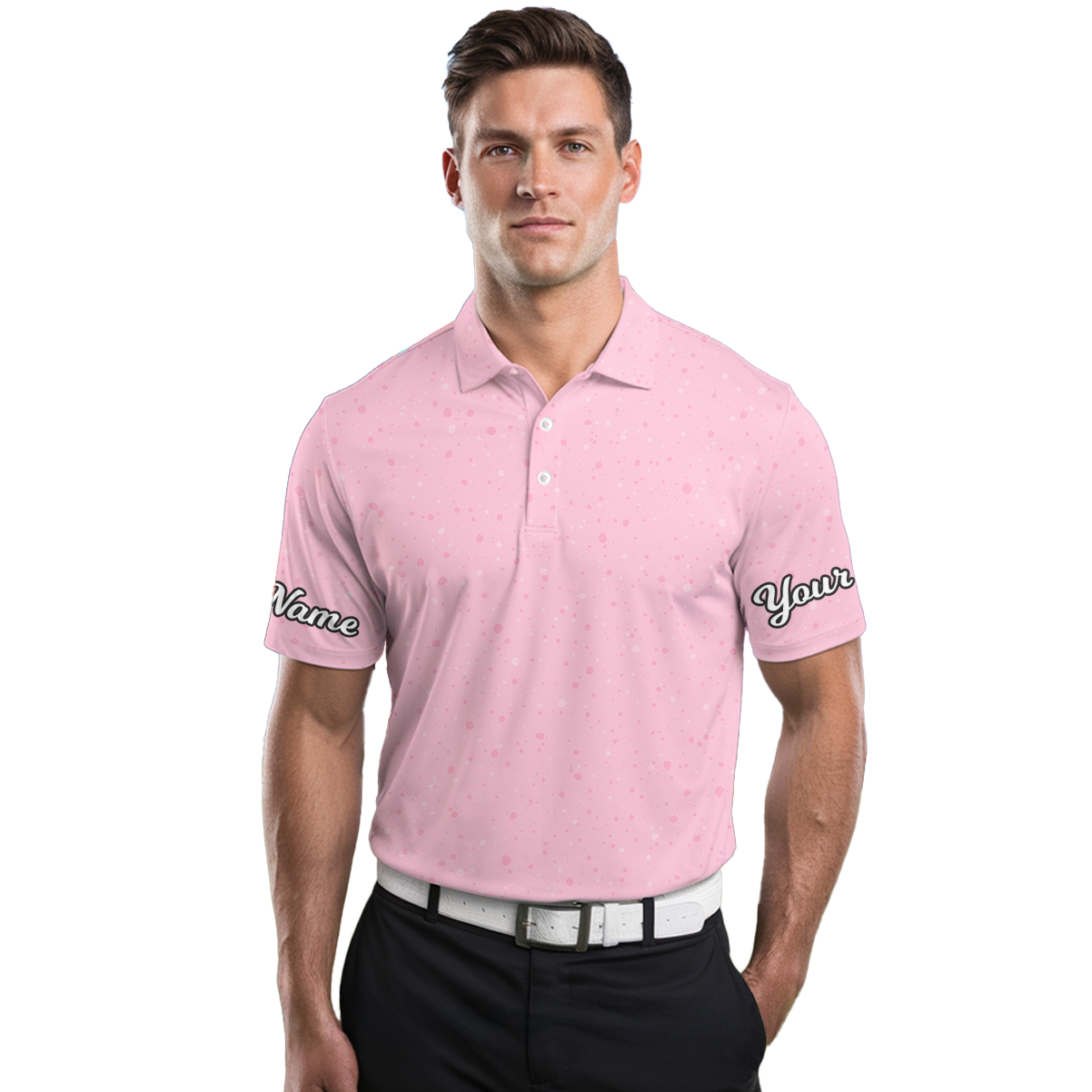 Personalized Pink Speckle Golf Polo Shirt Men J9125 additional image 3
