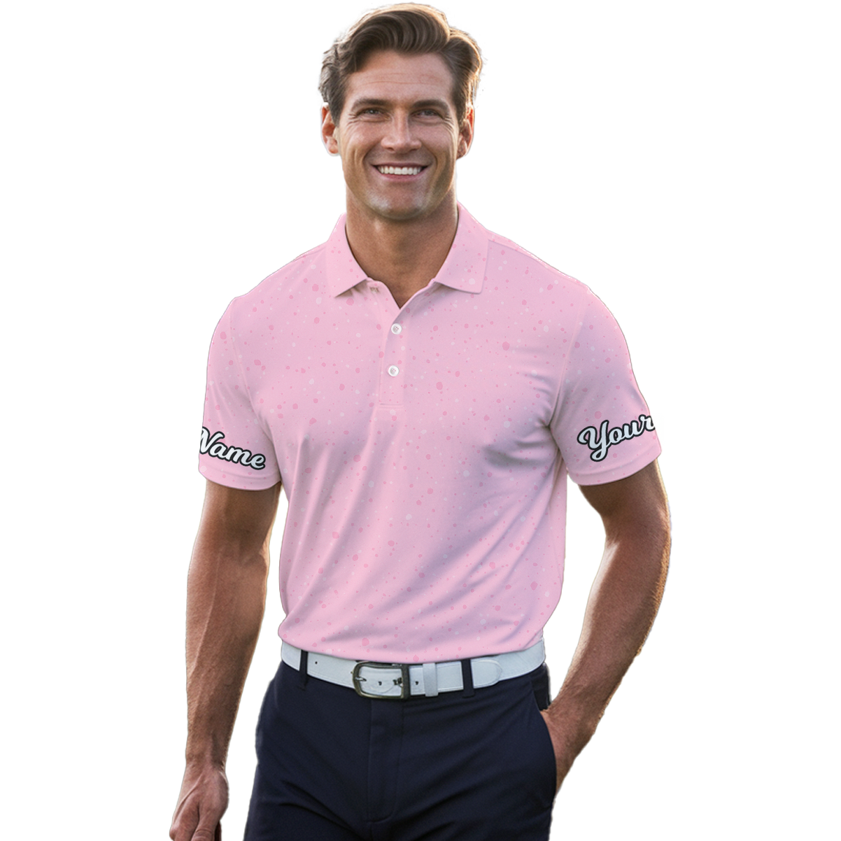 Personalized Pink Speckle Golf Polo Shirt Men J9125 additional image 4