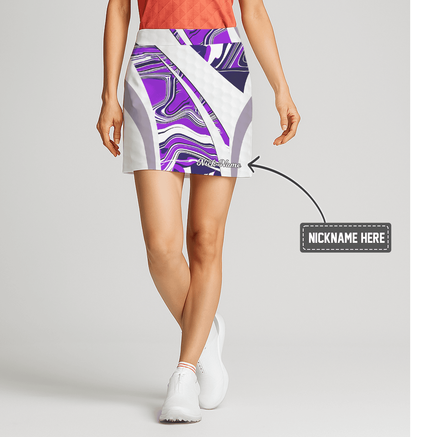 Personalized Women's Purple & White Marbled Abstract Athletic Golf Skort I8192 main image - S