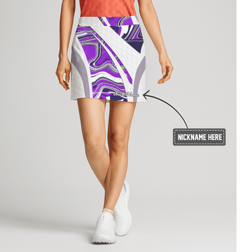 Personalized Women's Purple & White Marbled Abstract Athletic Golf Skort I8192 main image - S
