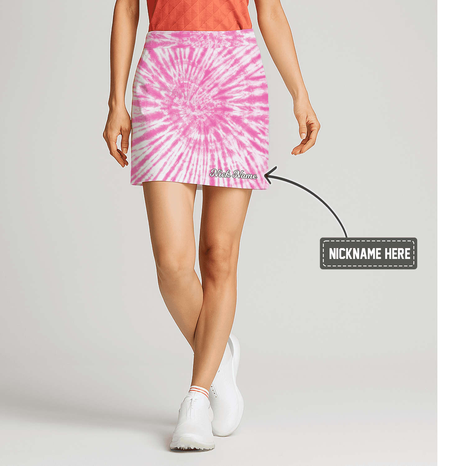Personalized Pink & White Swirl Tie-Dye Women's Golf Skort A8759 main image - S