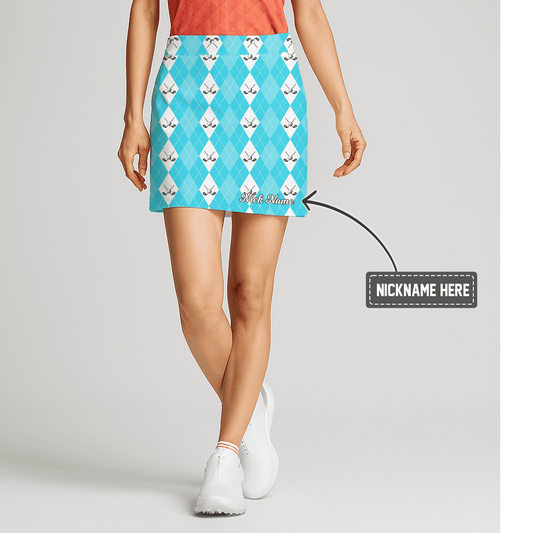 Personalized Women's Aqua & White Argyle Crossed Golf Clubs Golf Skort P0514 main image - S