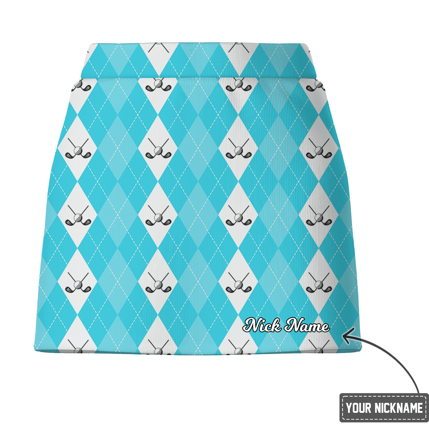 Personalized Women's Aqua & White Argyle Crossed Golf Clubs Golf Skort P0514 additional image 2