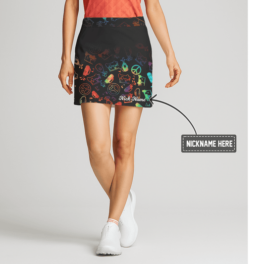 Personalized Women's Black Rainbow Icon Print Athletic Golf Skort D2532 main image - S