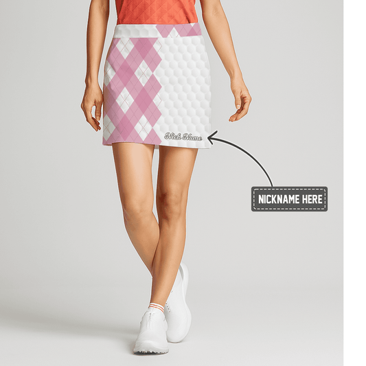 Personalized Pink Argyle & White Golf Ball Dimple Women's Golf Skort T9573 main image - S