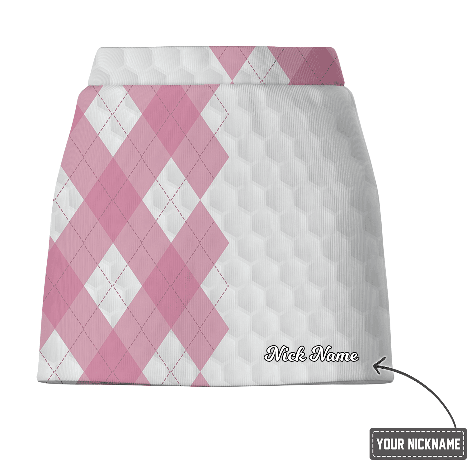 Personalized Pink Argyle & White Golf Ball Dimple Women's Golf Skort T9573 additional image 2