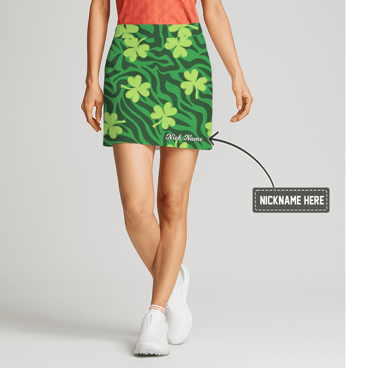 Personalized Women's Green Shamrock Wavy Print Athletic Golf Skort Q3154 main image - S